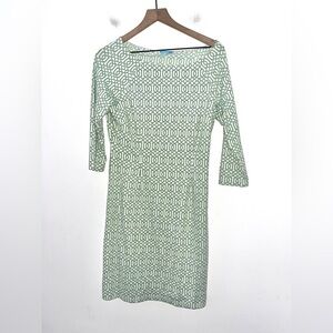 J. MCLAUGHLIN Green and White Gem Geometric MIDI Dress Size Small